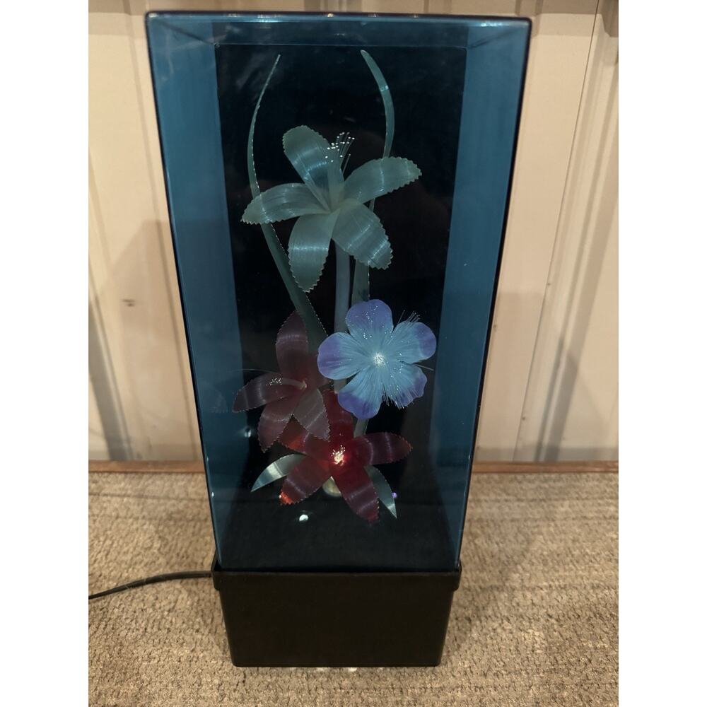 Vintage Fiber Optic Flower Display Case With Music Box- App 14” Tall- Read